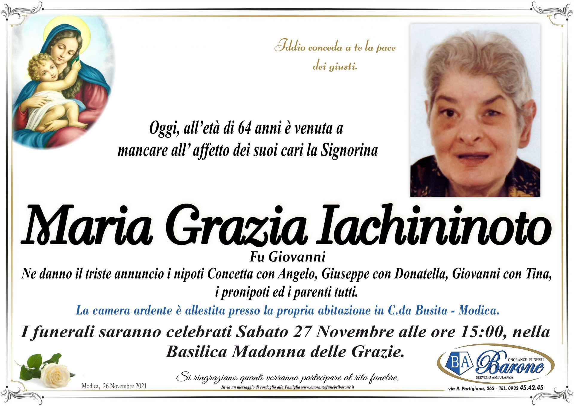 Maria Grazia Iachininoto - Onoranze Funebri Barone