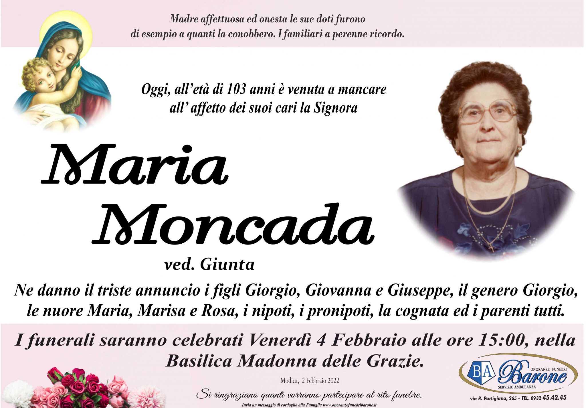Maria Moncada - Onoranze Funebri Barone